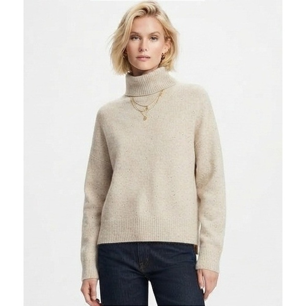 NWT Vince Turtleneck Sweater Women Size S Oat Wool Blend Boxy Donegal V078473620